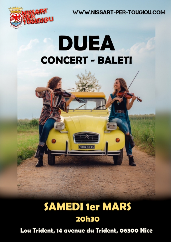 Samedi 1er mars, 20h30, Lou Trident  Concert-baleti DUEA